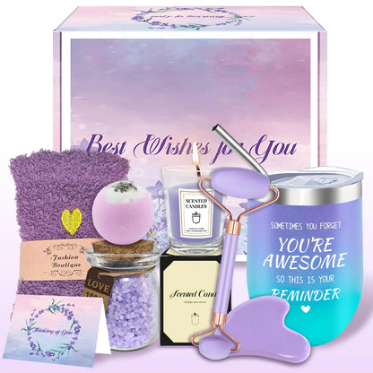 Birthday Gifts for Women Unique Self Care Gifts for Women Care Package for Women with Gua Sha Facial Tools Candle 12 Oz Tumbler Self Care Baskets Gifts for Mom Sisters Girlfriends