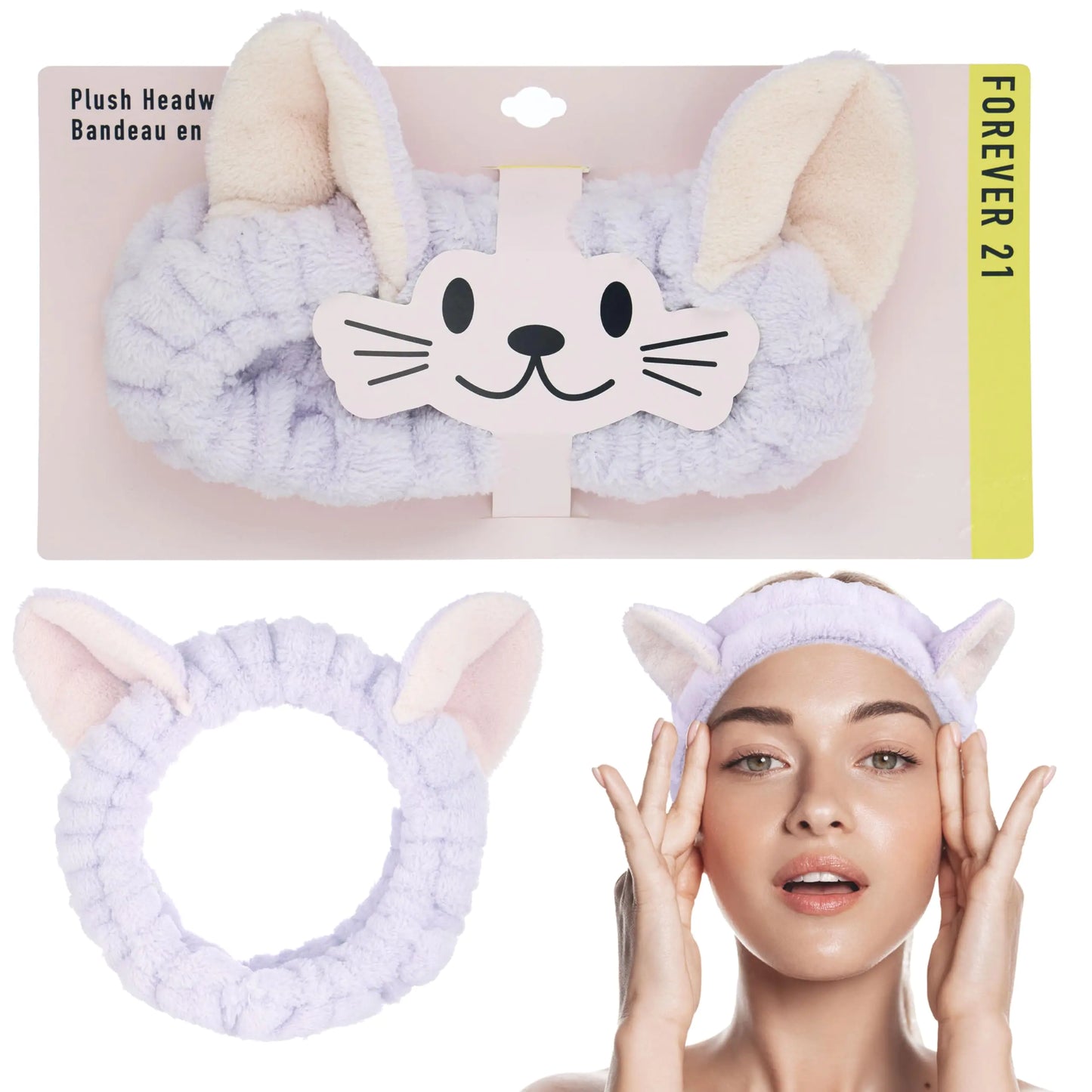 Forever 21 Plush Headwrap - Purple Bear Plush Spa Headband Kawaii Headband for Washing Face | Spa Essentials & Self Care Accessories