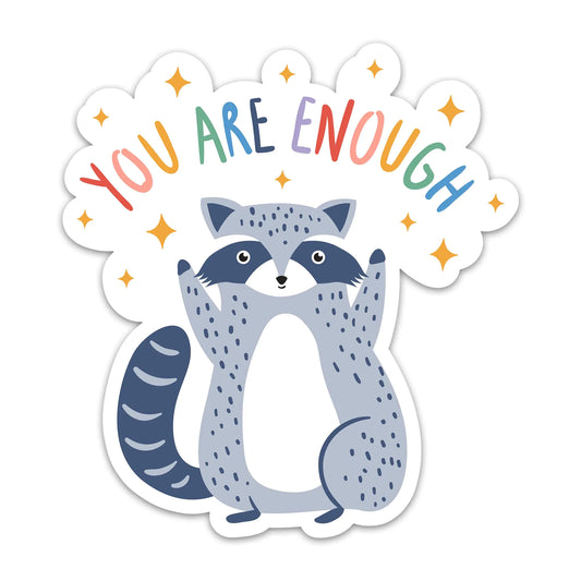 (3PCs) You are Enough Inspirational Sticker Cute Raccoon Motivational Self Love Waterproof Vinyl Mental Health Stickers for Laptop Water Bottle Phone Self Care Decals for Adults Teens (3 Inches)