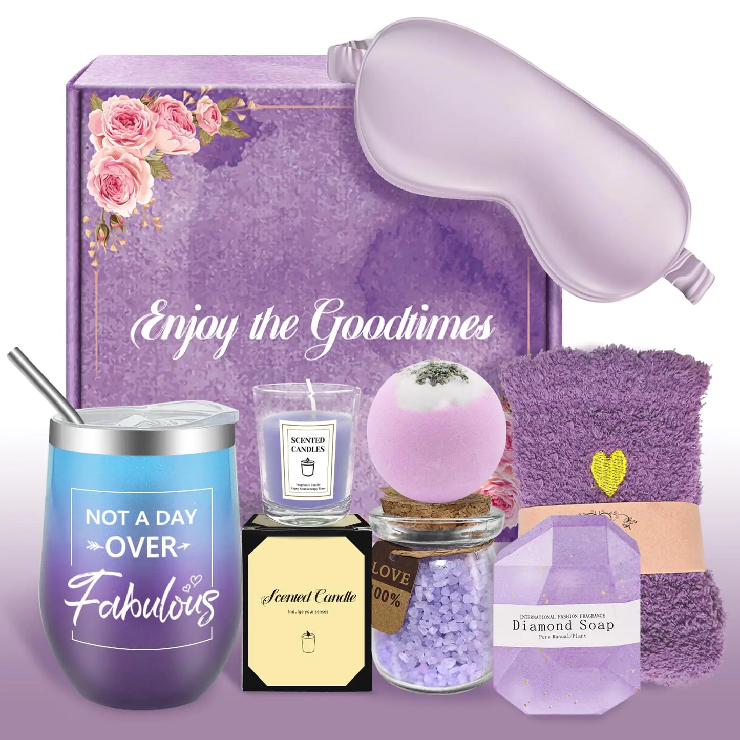 Self Care Gifts for Women Relaxing Spa Gifts Care Package Set for Women with Tumbler Self Care Kit with Bath bomb Bath Salt Candle Soap Self Care Basket for Women Wife Mom Friends Sister