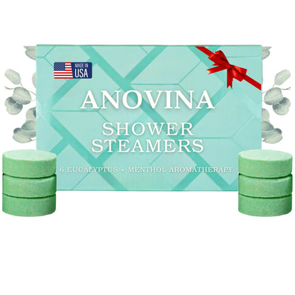 Anovina XL Eucalyptus Shower Steamers Aromatherapy Gift Box. Made in USA with All Natural Ingredients. Shower Bombs Self Care Gifts for Women and Men.